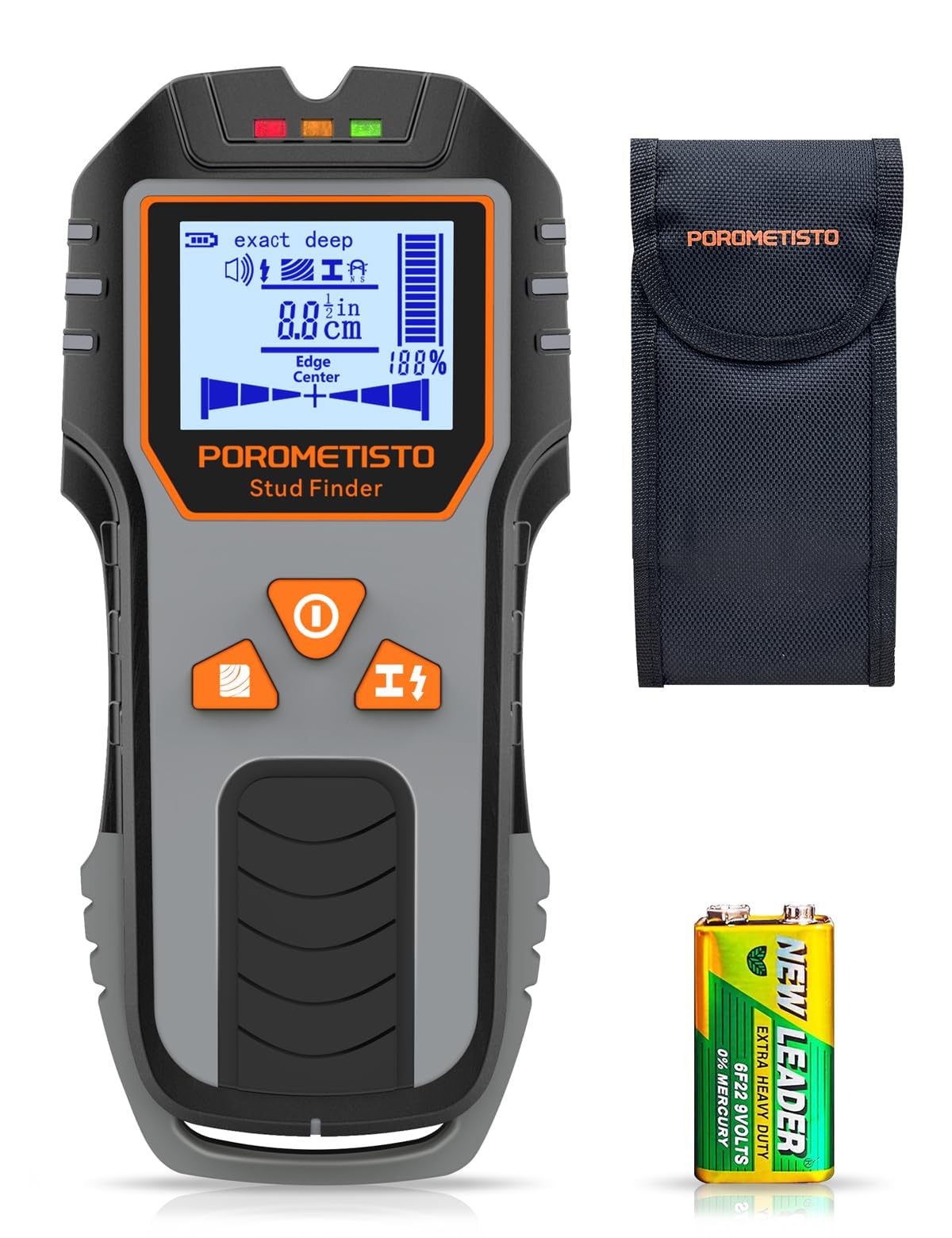 Leitungssucher Ortungsgerät, POROMETISTO DSF01 Wand Scanner, 6-in-1 Multifunktional Stud Finder | Leitungssuchgerät für Holzstuden, Eisenmetalle, Nichteisenmetalle, AC Kabel