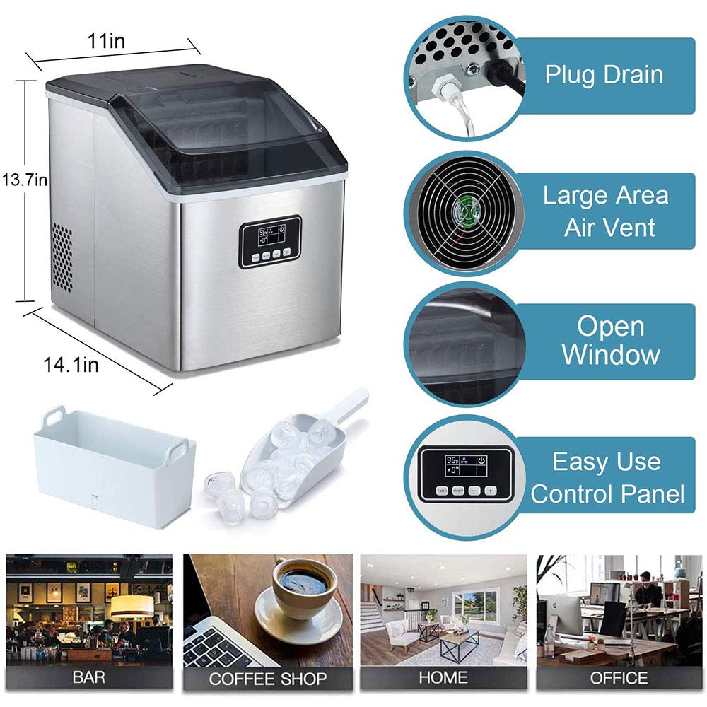 Ice Makers Machine Countertop Portable Automatic Ice Cube Maker Makes 48 Lbs Ice In 24 Hrs-Ice Cubes Ready In 10-15 Mins (Ice Scoop) Self-Clean For Home/Bar/Party Silver Qujunji on Fridge.com - View 4
