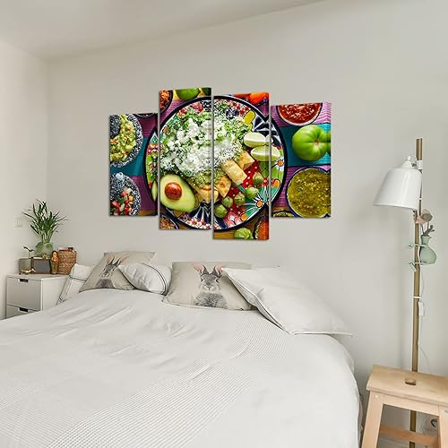 Miniatura 5 de Nachic Wall Lienzo decorativo para pared de cocina, 4 piezas, colorido, comida mexicana, pintura fotográfica, vida muerta, verduras, frutas, póster
