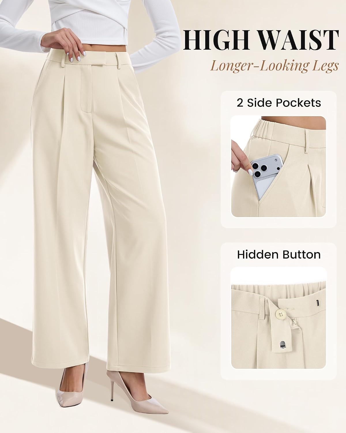Dress Pants Women High Waisted Work Pants Ladies Wide Leg Trousers thumbnail