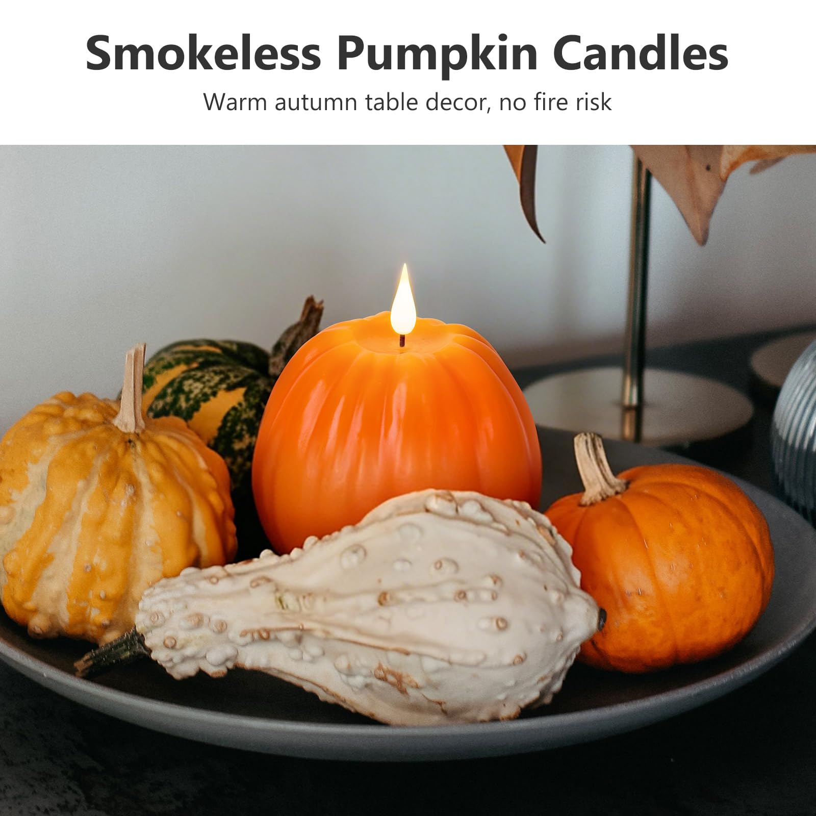 Confezione da 1 candela a forma di zucca senza fiamma, candela a batteria, candela in vera cera, candela LED tremolante, decorazione per la casa, Halloween, Ringraziamento e autunno candela