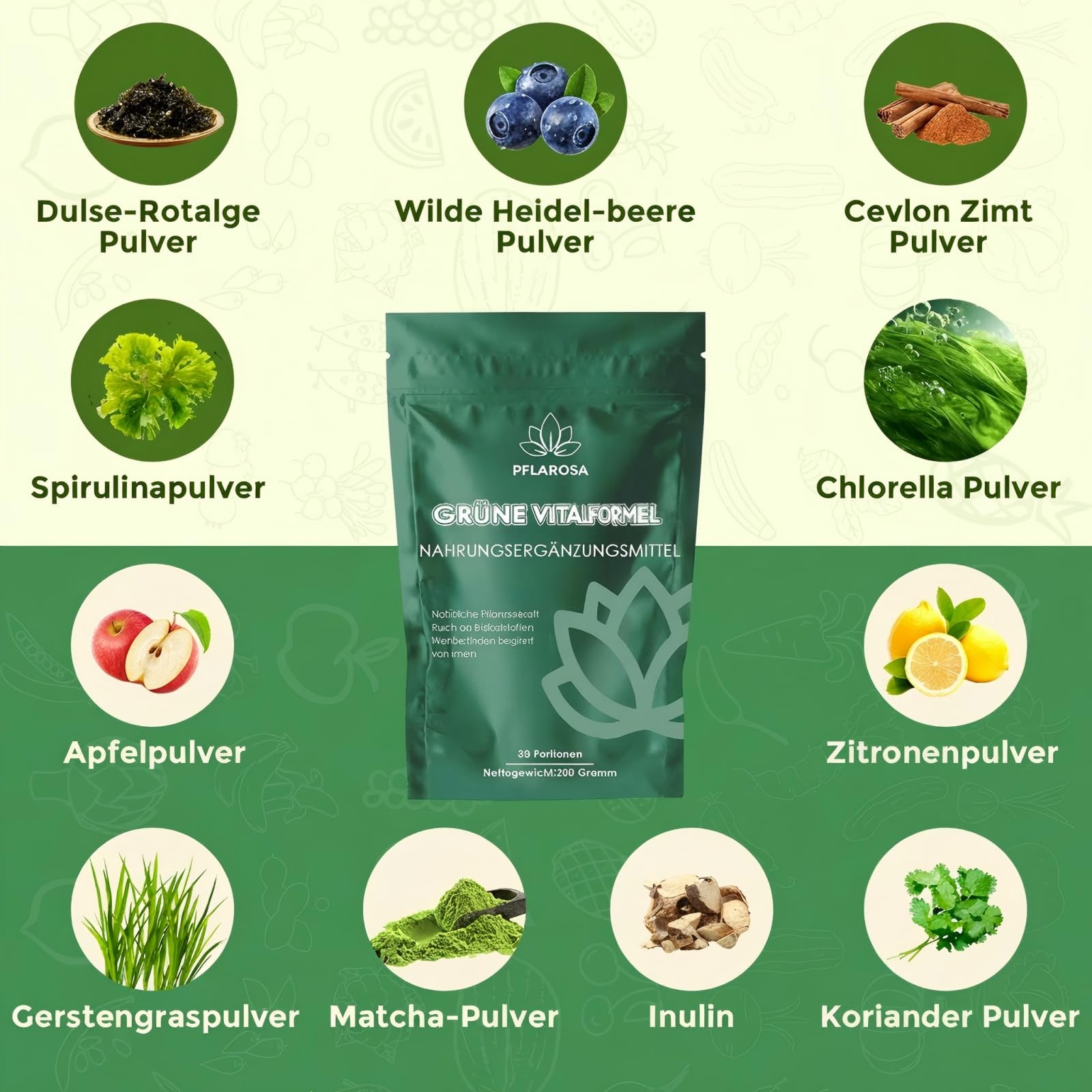Grünes Superfood Pulver 200g – Greens Mix mit Matcha, Spirulina, Gerstengras & Heidelbeeren | Ballaststoffreich & Vegan | Natürliches Pflanzenpulver für Alltag Ernährung