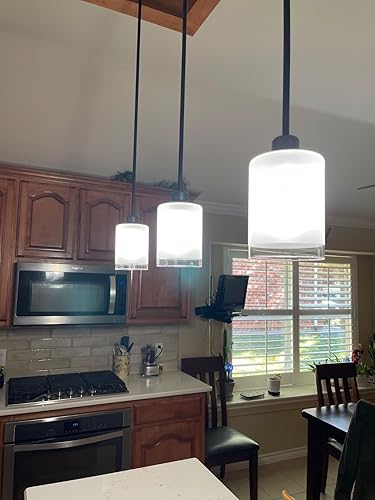 Miniatura 4 de Paquete de 3 lámparas de techo colgantes de isla de cocina industrial de granja con acabado negro para dormitorio, pasillo, comedor, entrada sobre