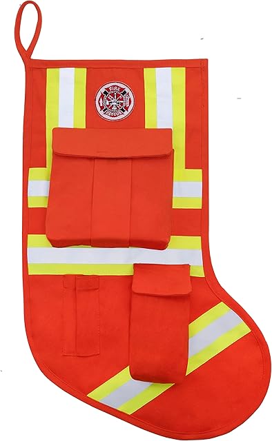 Beyond Your Thoughts New Large FIRE FIGHTER Tactical Christmas Stockings Orange Military with MOLLE Gear Webbing Durable Christmas Ornament for Family Decorations Fireman Orange