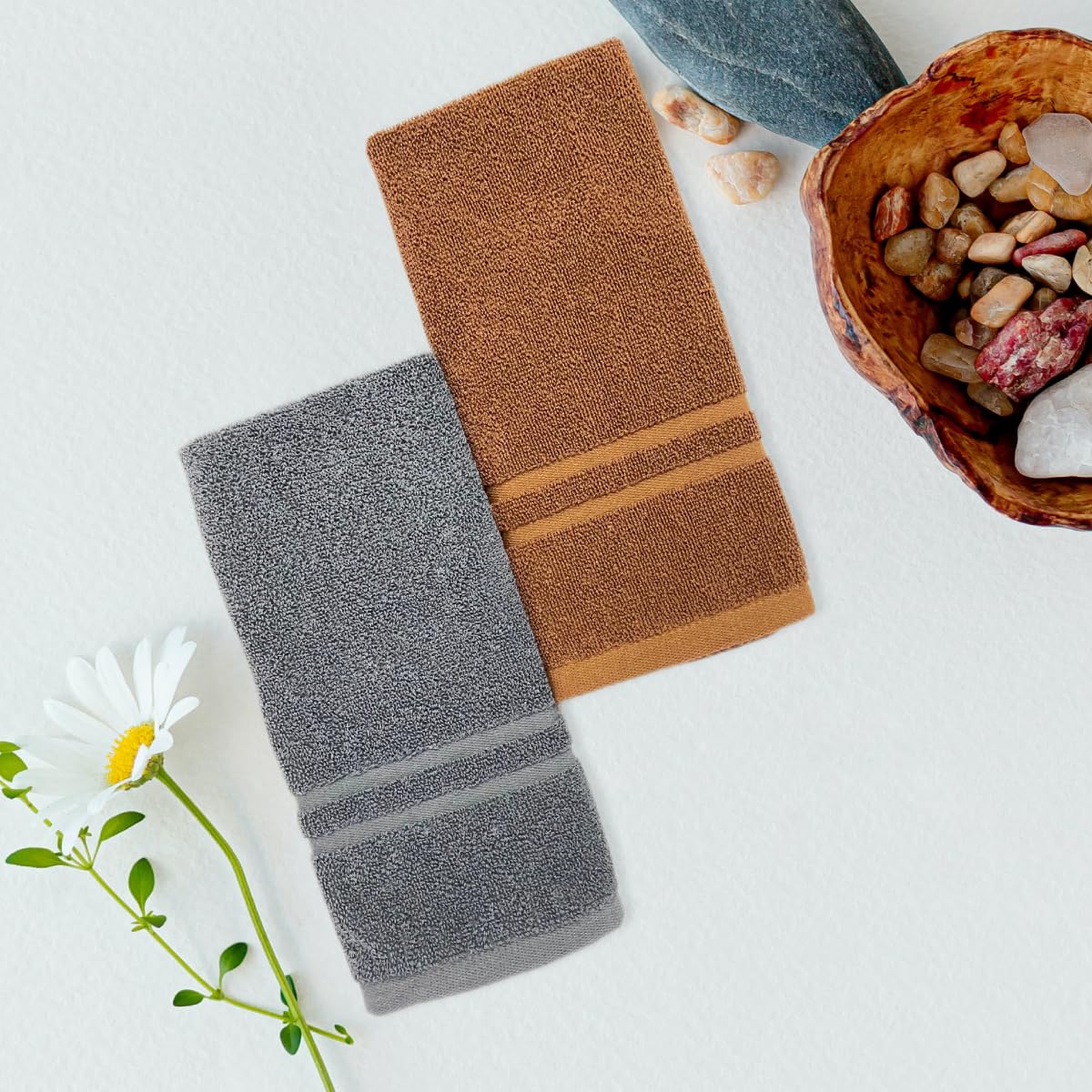 COTFLEX Hand Towel Napkin Set, Pure Cotton, Gym, Sport, Spa, Assorted Pack of 2 (Nut Brown & Gray)