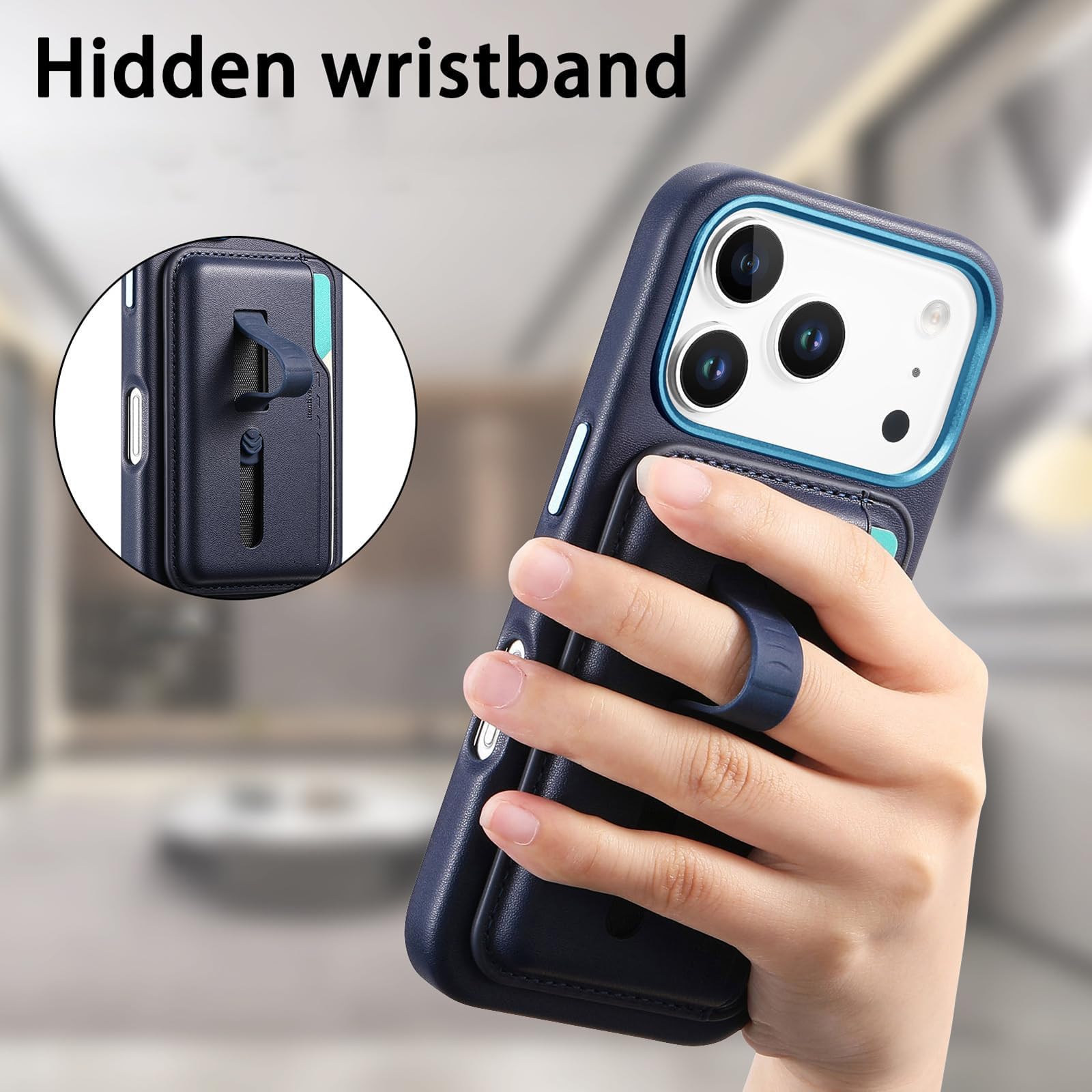 Etui na iPhone 17 Pro Max/17 Pro/Air/17, etui portfelowe z przegródkami na karty, etui na nadgarstek, magnetyczna, odporna na wstrząsy powłoka (pomarańczowy, 17 Air)