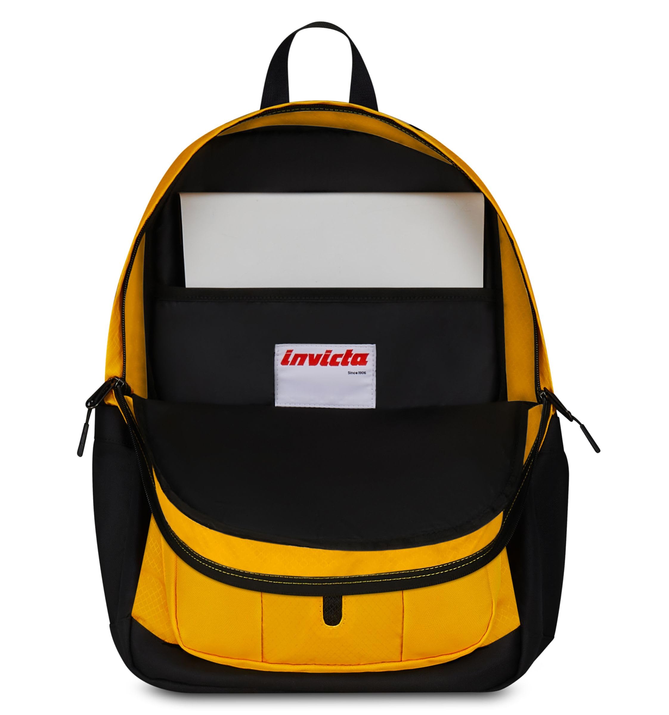 Invicta Jelek UP Led Zaino Scuola Superiori Ragazzo Ragazza, Tinta Unita, Grande, Scomparto PC, Tasca Borraccia, giallo