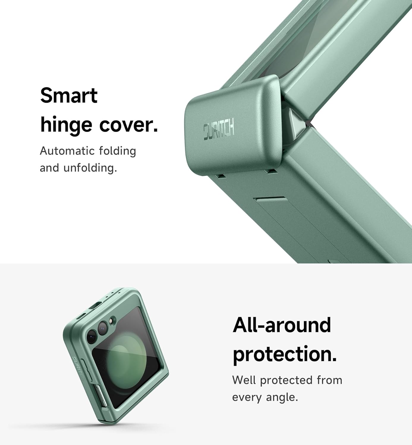 SURITCH for Samsung Galaxy Z Flip 5 Case with Built-in Screen Protector & Kickstand & Hinge Protection, Full-Body Shockproof Protective Cover for Z Flip 5 (2023) -(Matcha Green)
