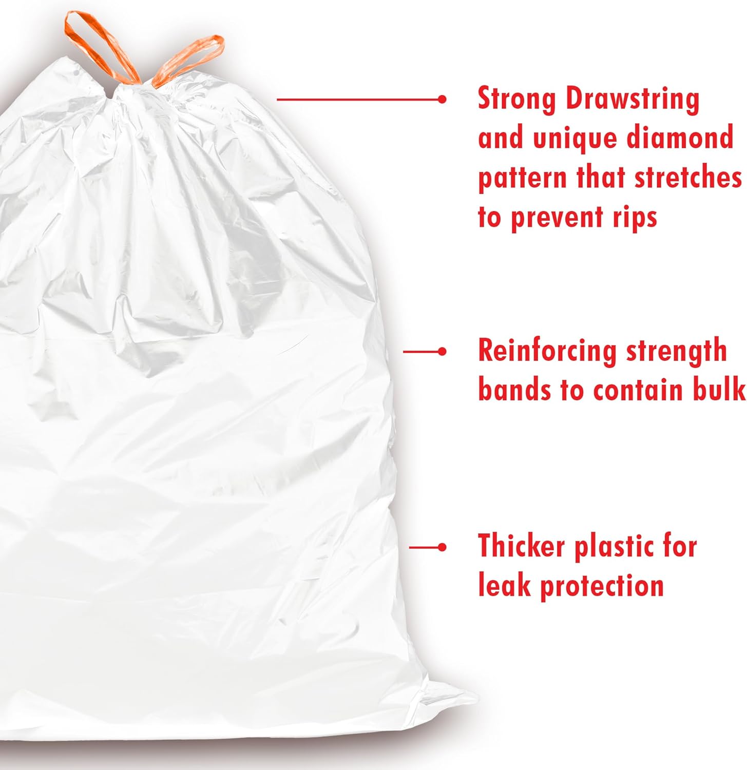 iTouchless Tall Trash Bags, 40 Count, Fits 13 Gal, 14 Gal, 15 Gal, and 16 Gallon Garbage Can, Extra-Large Strong Bathroom Kitchen Bin Liners, for Rubbish Recycling Compost in The Home, Office, Clear