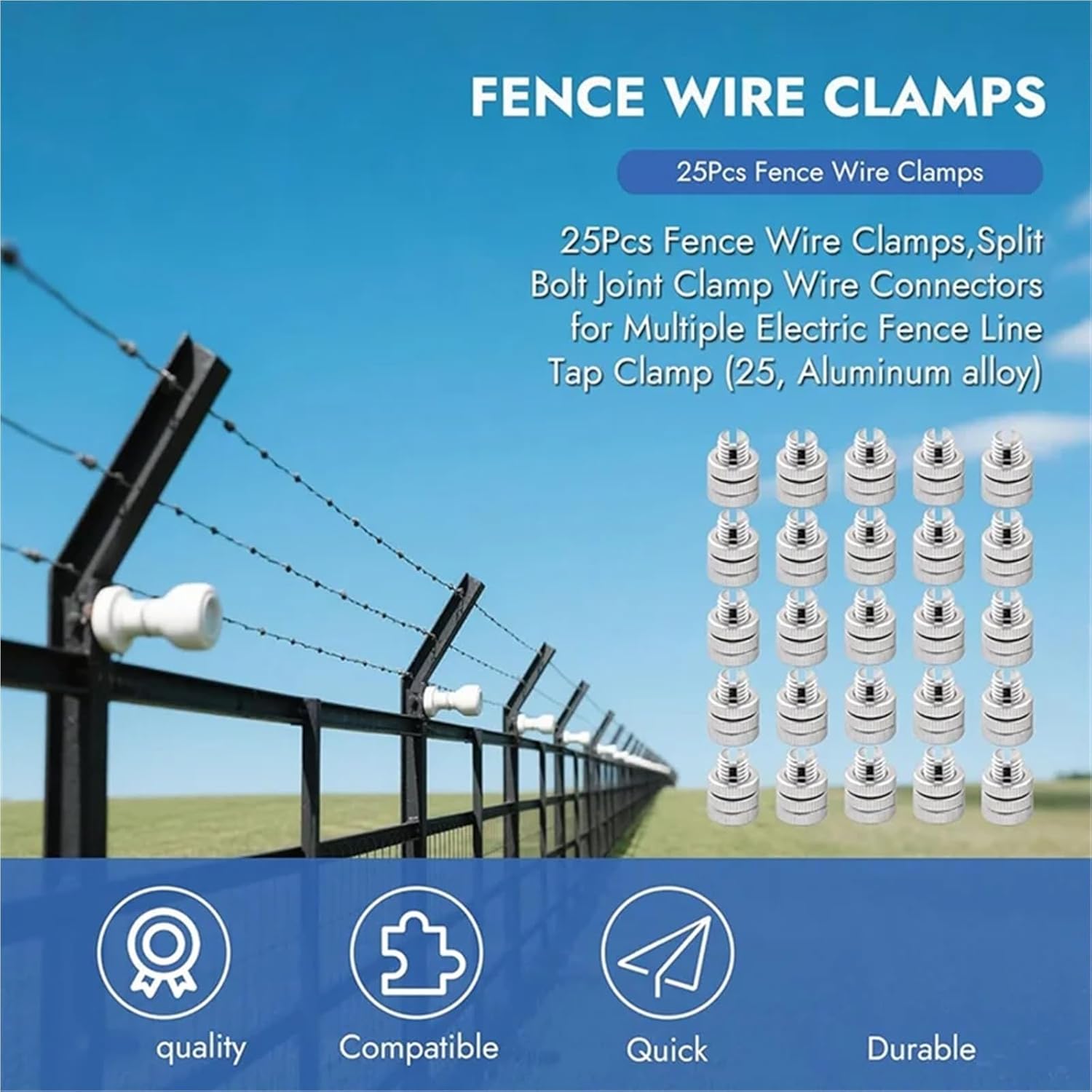 Split Bolt Wire Connector Split Bolt Joint Clamp Aluminum Silver Fence Wire Clamps Connectors(50pcs)