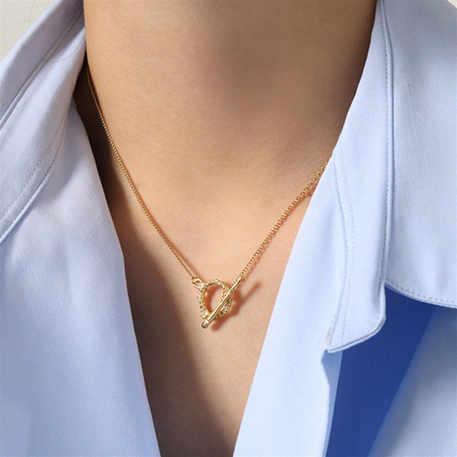 Collane Monili di Moda da Donna 925 Argento Semplice Catena Lunga Catena Collana Signore squisiti Gioielli for Feste di Moda Collana da Donna (Gem Color : Gold)