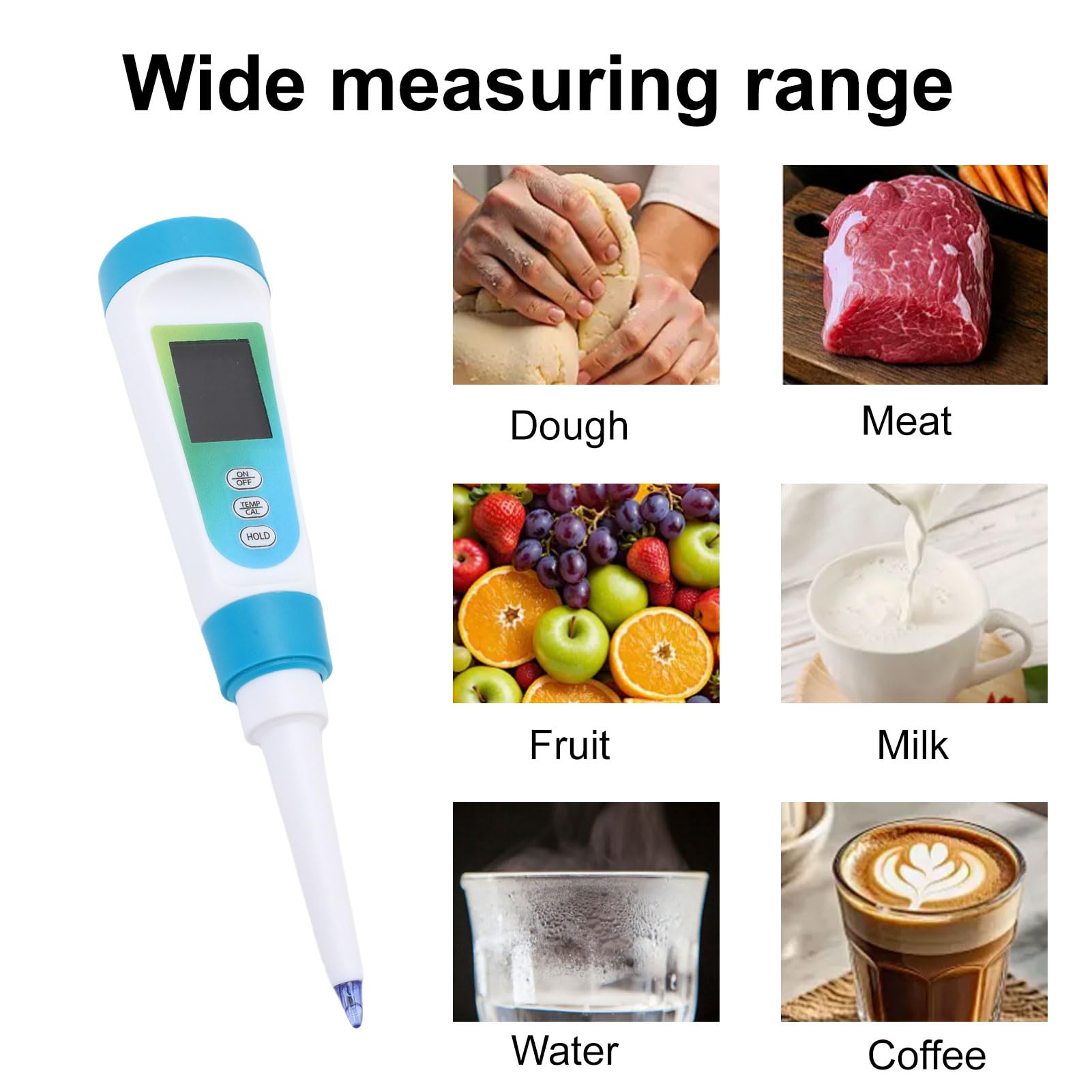 Bewinner Medidor de Ph Digital para Alimentos, Lápiz de Tester de Ph de Alta Precisión de 0.01 con ATC, para Pan de Masa Fermentada, Queso, Carne, Salchichas, Vino, Cerveza, Pruebas de