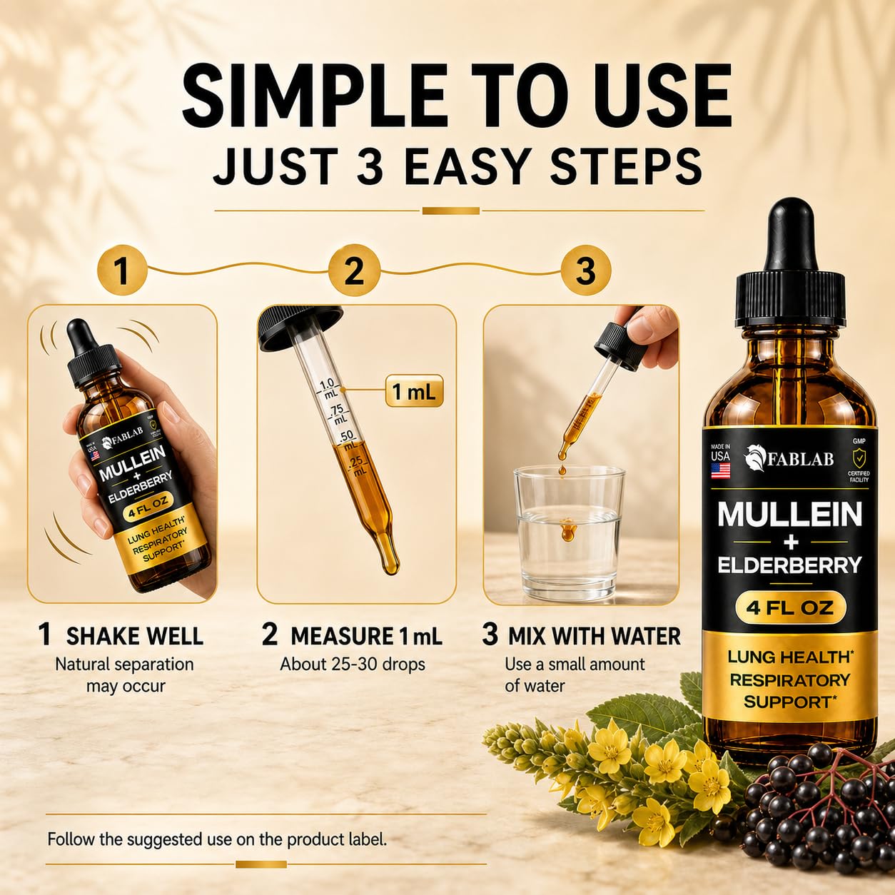 FabLab Mullein Drops with Elderberry, Mullein Tincture, 4 Fl Oz Made in USA — Amazon image 6