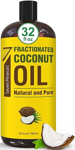 Pure Fractionated Coconut Oil - Big 32 fl oz Bottle - Non-GMO, 100% Natural, Lightweight Massage Oil for Massage Therapy on Skin, Hair, More -