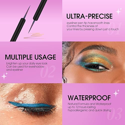 Miniatura 3 de Delineador de ojos líquido multicromo, delineador de ojos con purpurina líquido impermeable, juego de maquillaje líquido, plantillas de delineador
