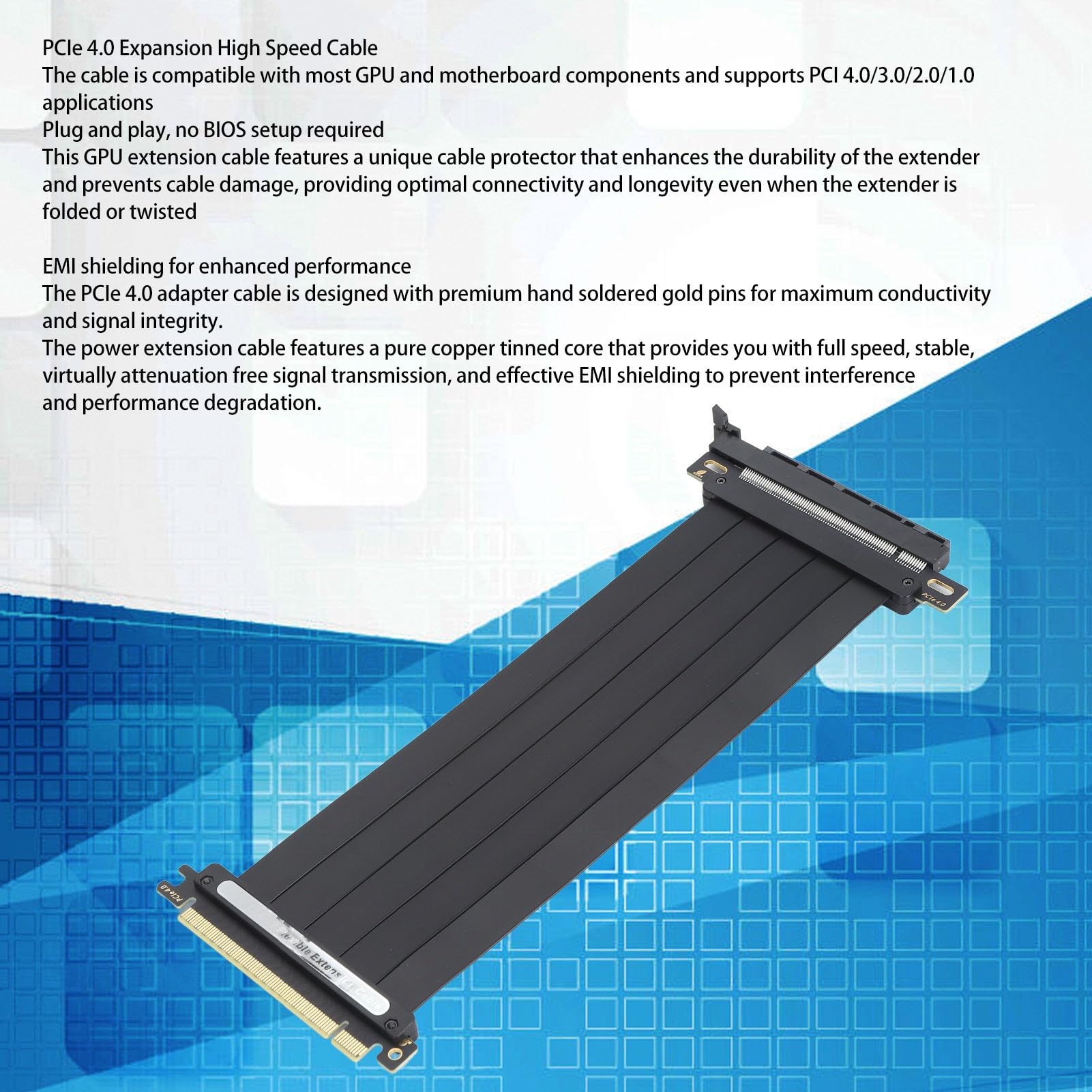 Cavi di Prolunga PCIE 4.0, Cavi Riser GPU, Adattatori per Porte di Prolunga per Cavi Flessibili PCIE 16X, Schermato EMI e Connettore a 180°, per Tutte Le GPU di Quarta Gen,