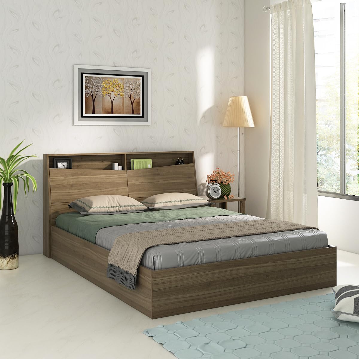 Spacewood Jeanie Bed |Queen Size (78 X 60) Engineered Wood Bed with Box Type Storage| 3 Year Warranty | Modern Design |Engineered Wood | Lyon Walnut-picture-33