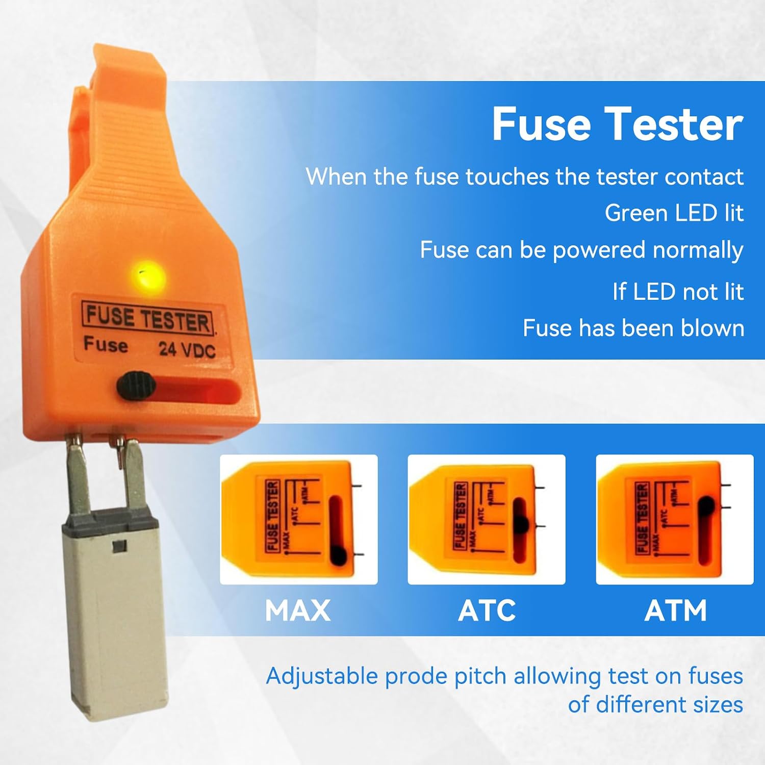 Car Fuse Tester, Automotive Tester Puller Multi Functional Tool with Indicator Light for Pulling and Removing Mini/Standard Blade Fuse, Orange