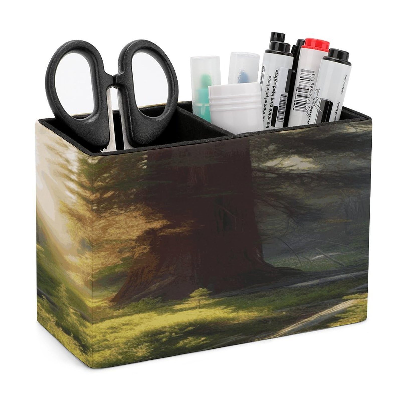 JTREHY Morning Sunlight in Wilderness Pencil Holder Exquisite Fashion Leather Pen Receptacle Soft High-End Pen Container for Office Home Accessories Or Housewarming Present
