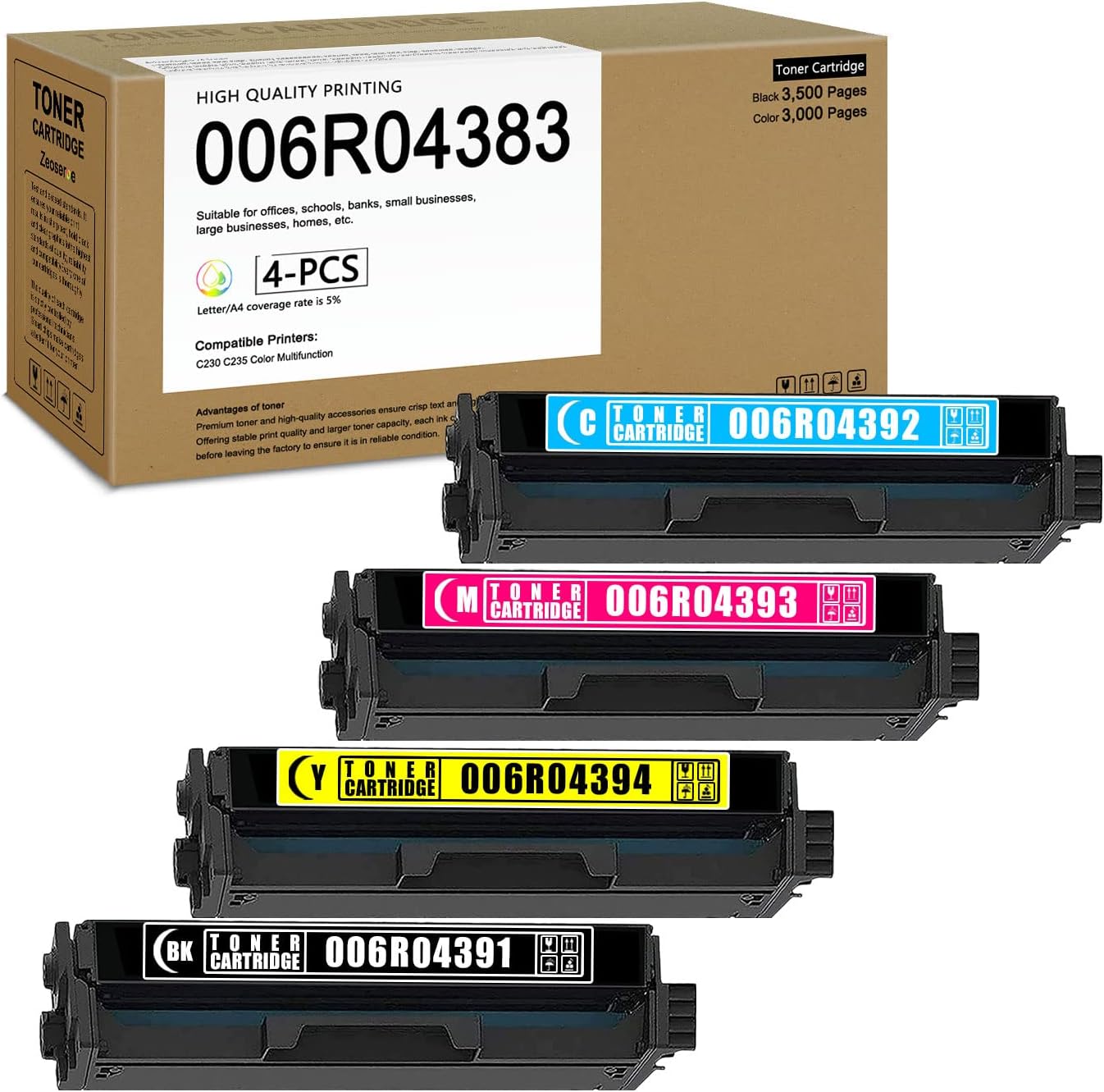 Amazon.com: ZEOSEROE 4 Pack Compatible C235/C230 (1BK+1C+1M+1Y) 006R04391 006R04392 006R04393 