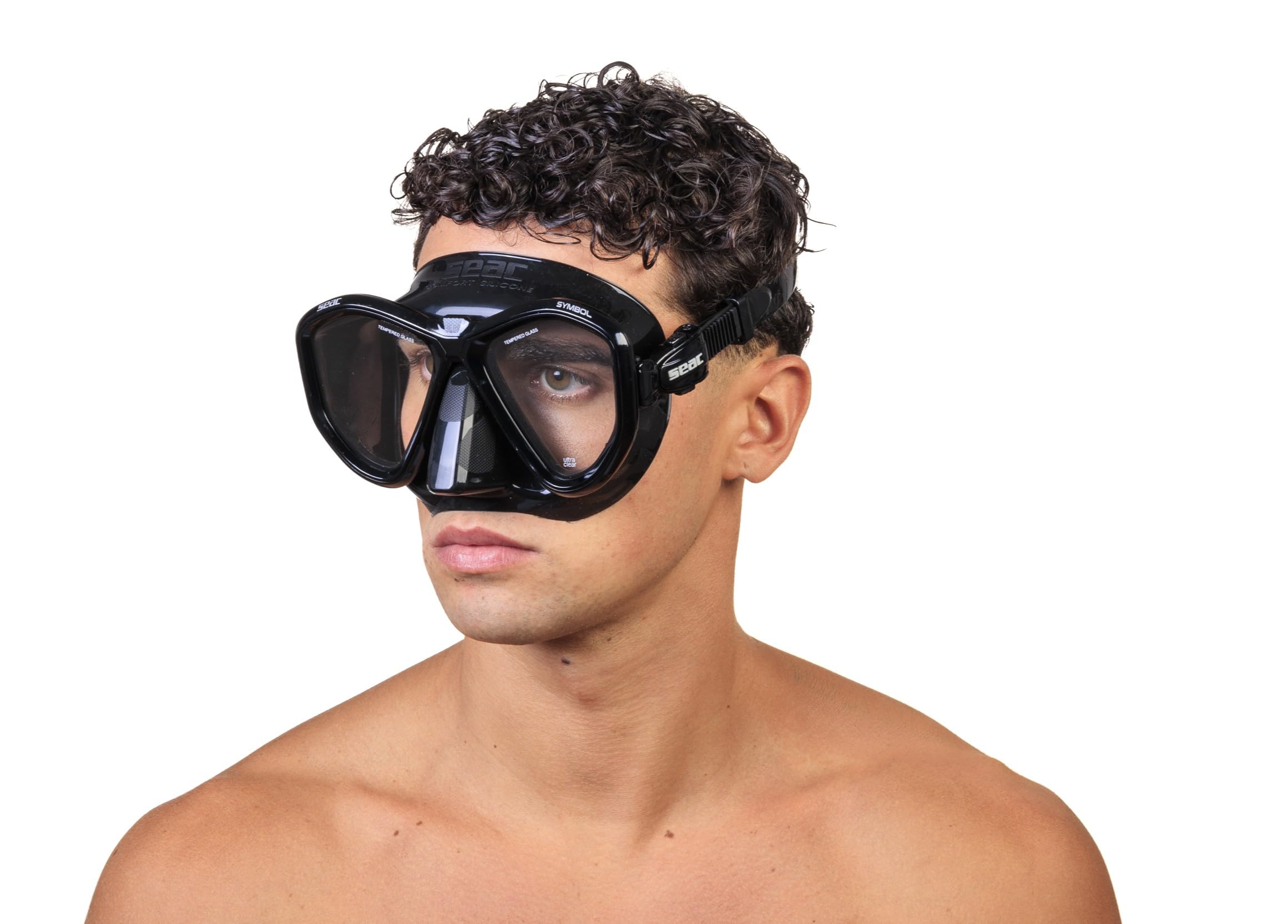 Seac Symbol, Masque de plongée Made in Italy à lentilles symétriques avec Boucle 3D Directement sur Le Visage, Noir, Standard