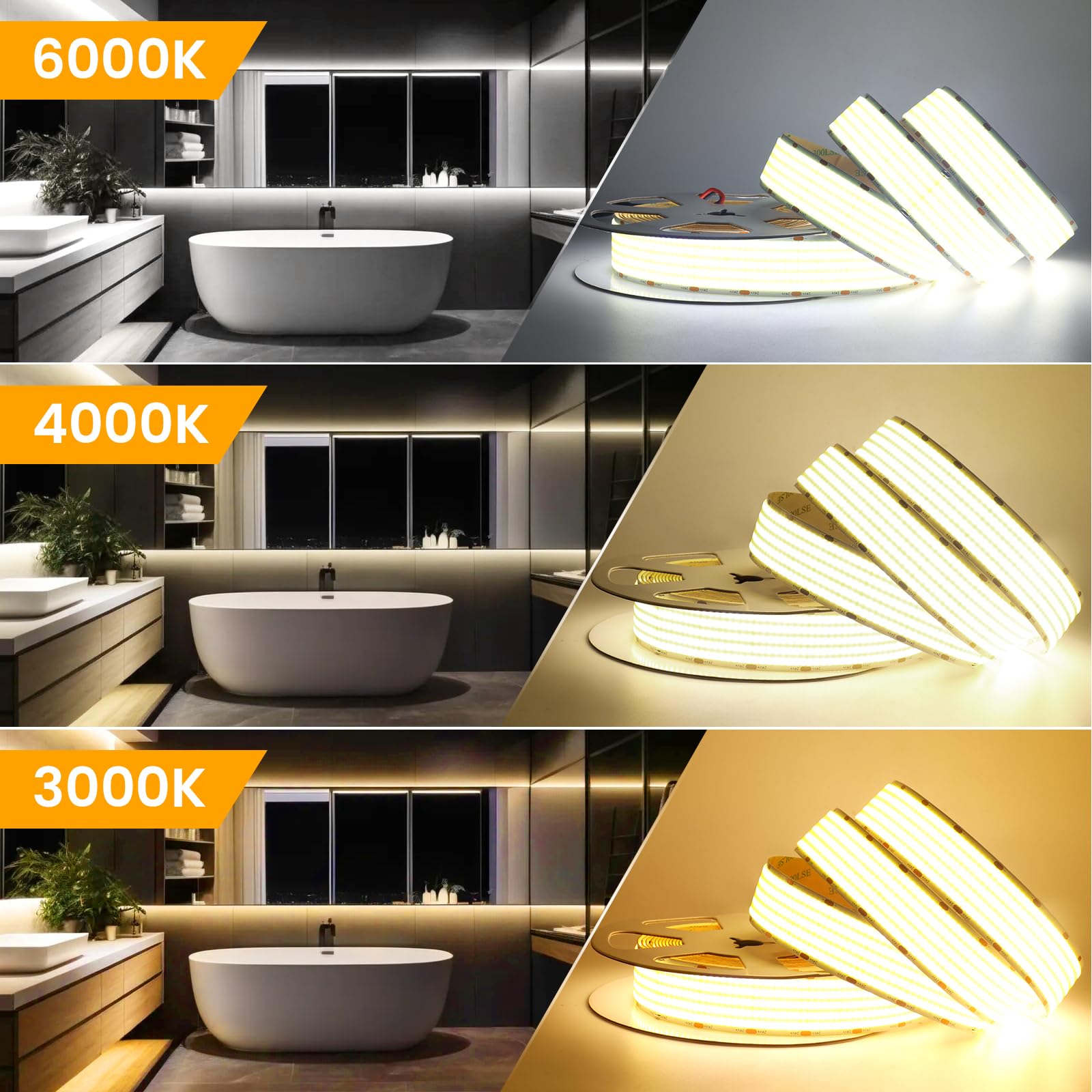 24 V COB Tira de LED, 1600 LEDs/m flexible 5 filas 30 mm de ancho Tira LED autoadhesiva no impermeable IP20 2 pines para decoración de fiestas en casa