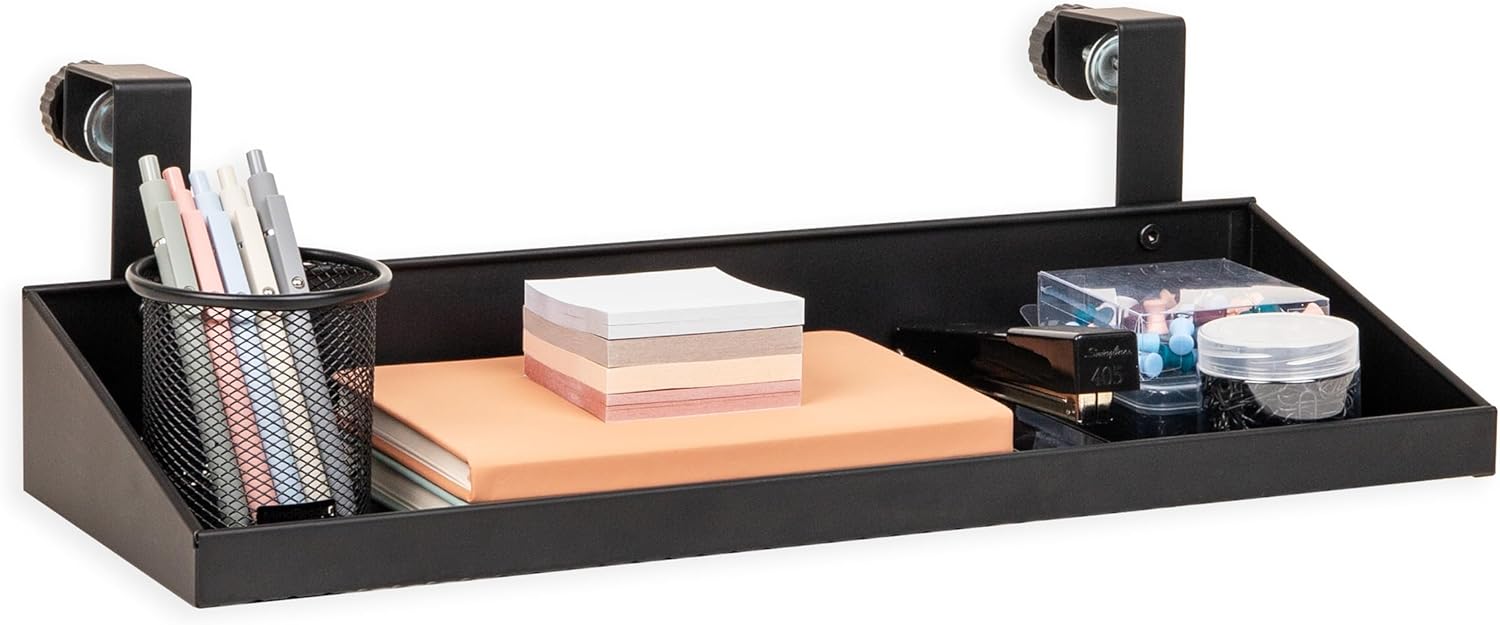 Mind Reader Hanging Cubicle Shelf, Metal Storage Organizer for Office or Home, 20.25" L x 7" W, Black