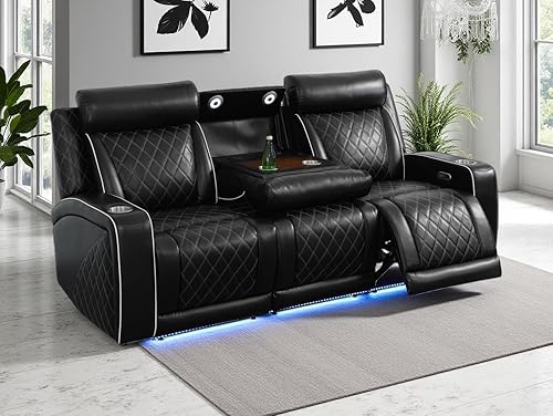 Miniatura 26 de Juego de sofás reclinables eléctricos, juegos de muebles de sala de estar, sofá reclinable eléctrico moderno negro, sofá biplaza y silla con Negro