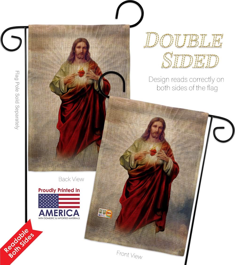 Sacred Heart of Jesus Burlap Garden Flag Religious Faith Hope Grace Peace Dove Christian Religion Easter Small Decorative Gift Yard House Banner Double-Sided Made In USA 13 X 18.5