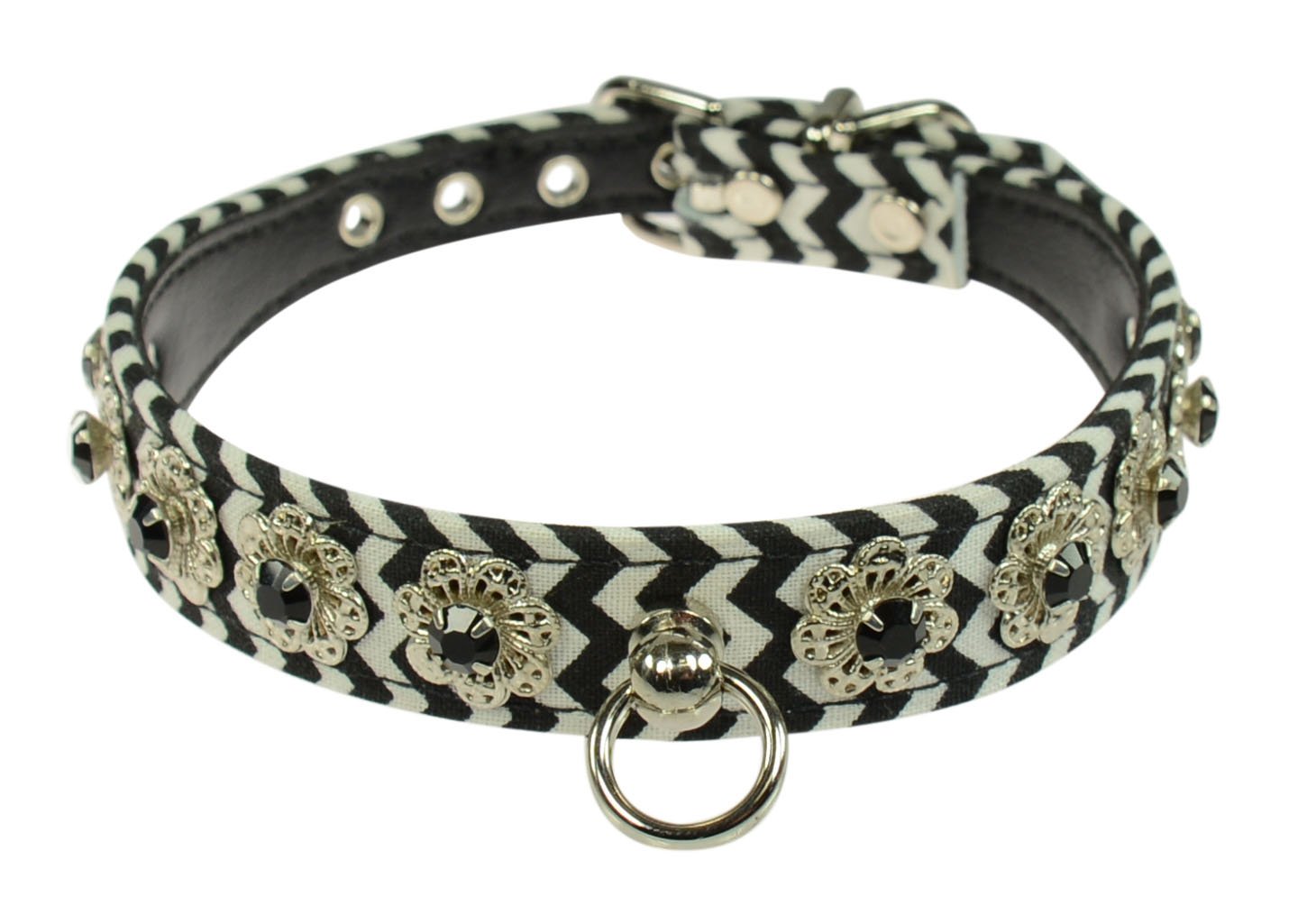 Collier 3/4" motif étoilé noir, l'excellence du mini chevron taille 16