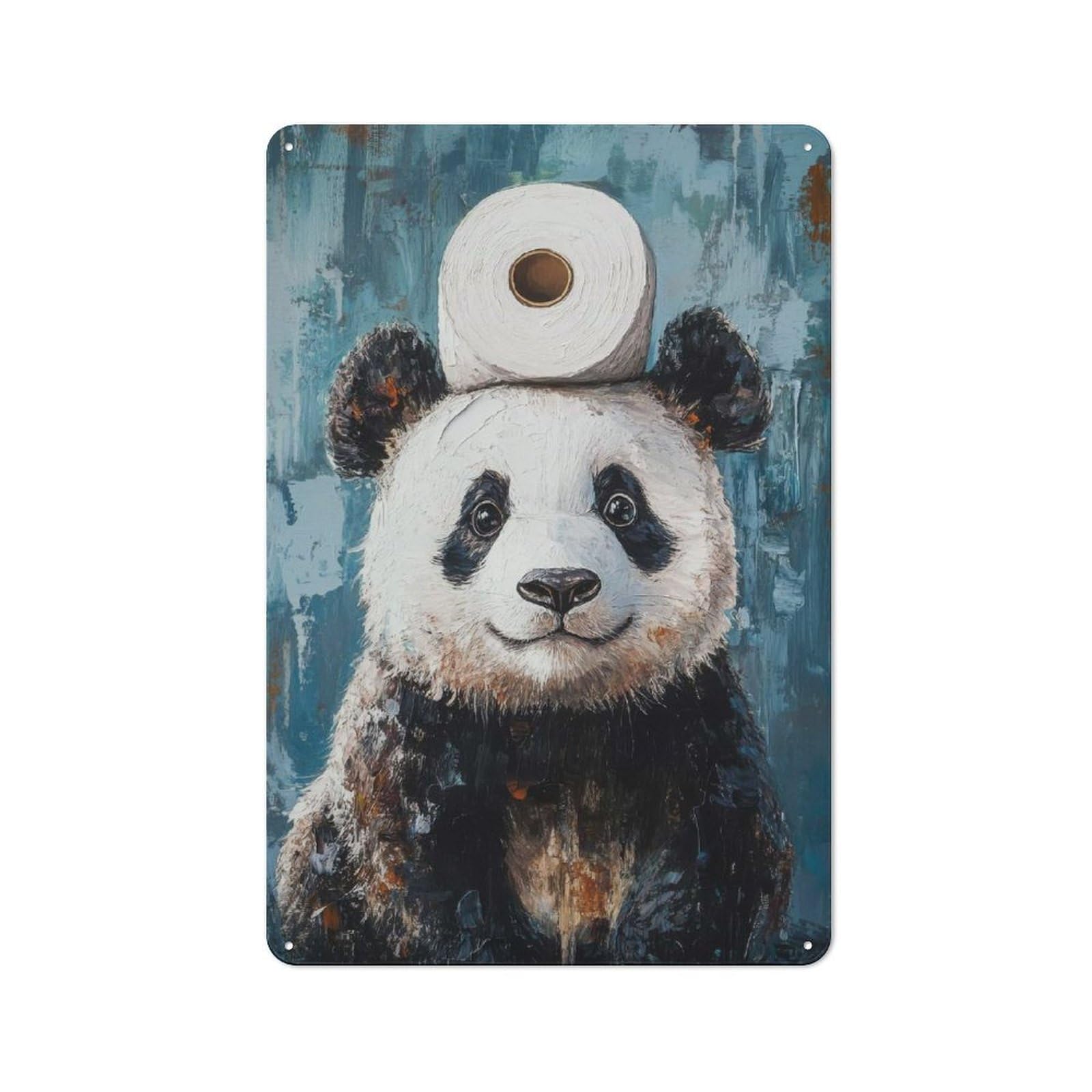 Junmoney Panda With Toilet Paper Tin Wall Plaque 30X20cm With For Bar Or Restaurant, Suited To Restaurant Interior Fans