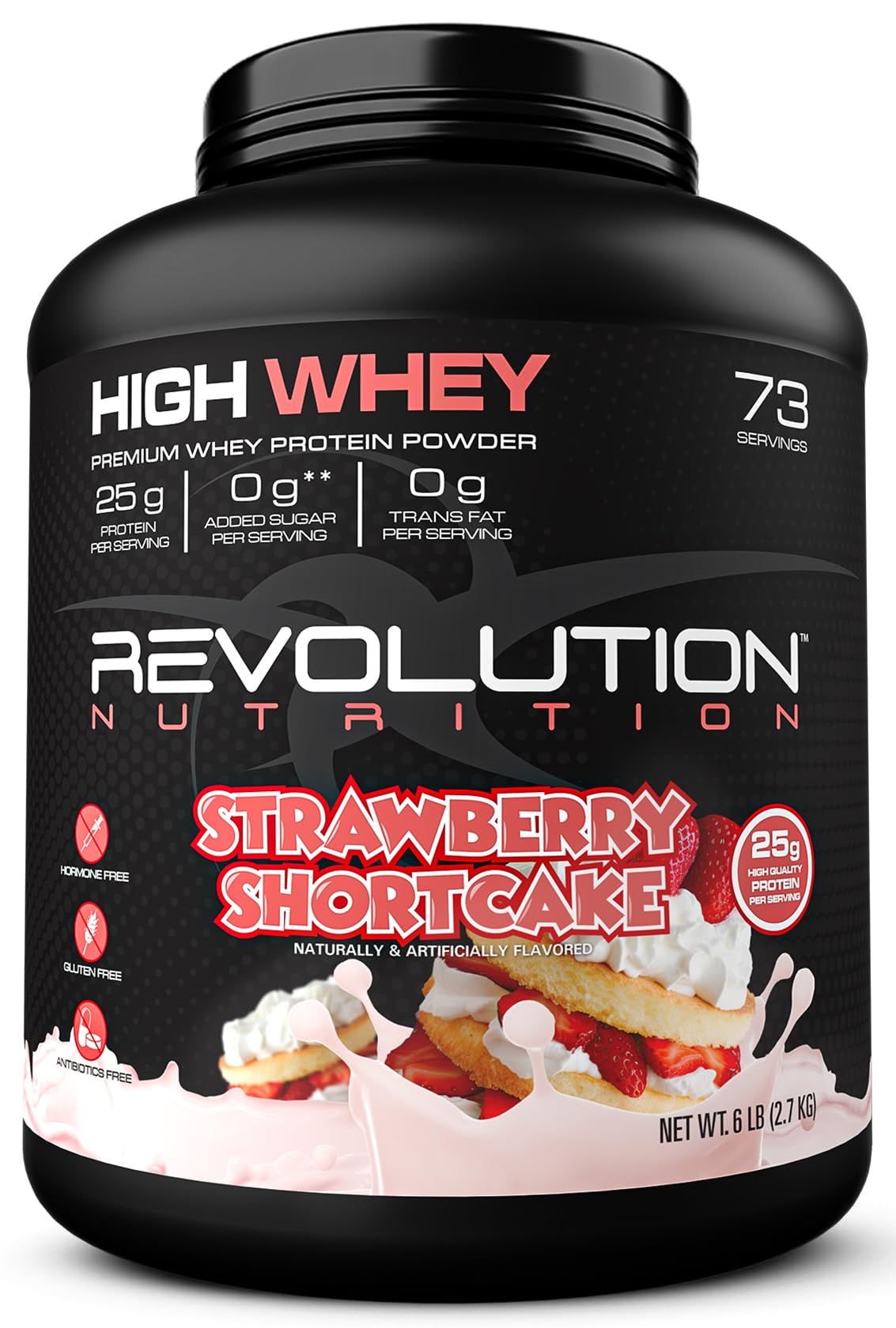 Revolution Nutrition, High Whey, Protein Powder 6LB, Whey Isolate, Gluten Free, Lean Muscle Mass For Men & Women, 25g of Protein Per Scoop, 908 g, 24 Servings (Strawberry Shortcake, 6 Pound)
