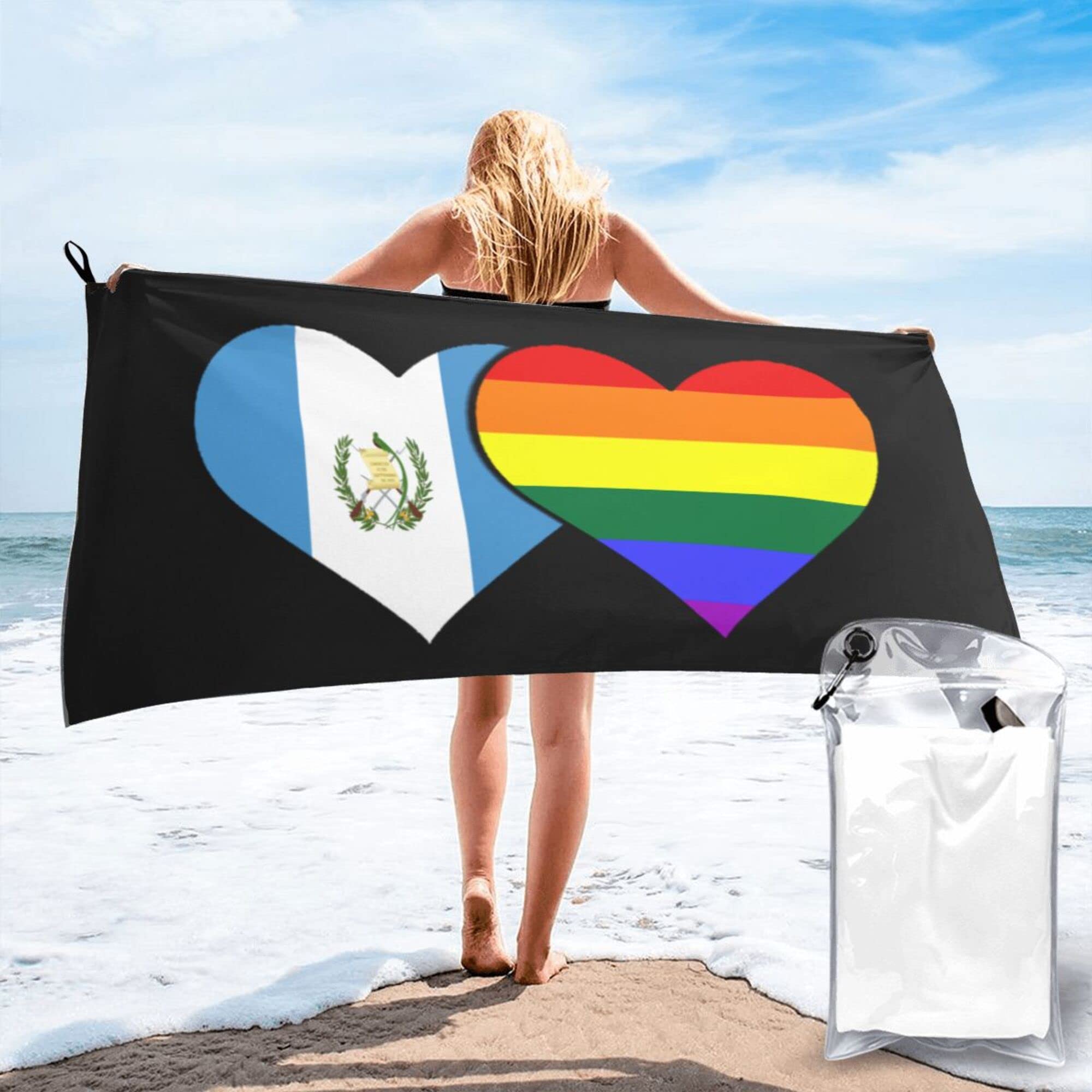 Lsjuee Guatemala Flag and LGBT Flag Microfiber Beach Towel-Quick Dry Oversized Towels Blanket for Travel Pool Camping