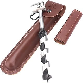 Bushcraft Gear, Hand Auger Wrench for Easy Wood Drilling - Settlers Wrench and Bushcraft Tools Perfect for Camping and Woodworking Tasks-Scotch Eye Wood Drill with Leather Case Brown.