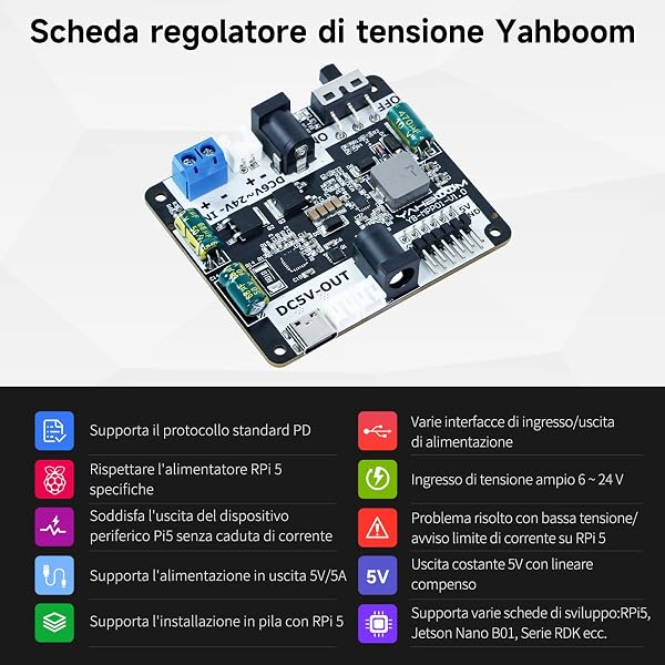 Yahboom Raspberry Pi 5 Power Expansion Board Robot Voltage Stabilization,for Jetson Nano and Pi5 Mobile Robots Supports Raspberry Pi5 Power Supply Protocol,Stacked with Pi5 - 2