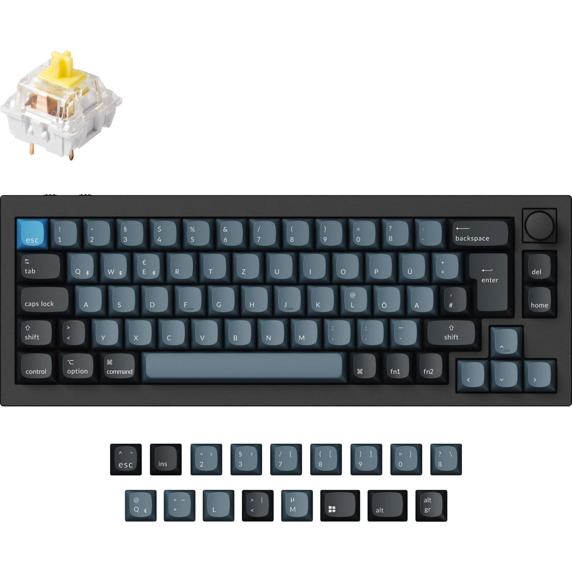 Keychron Q2 Pro Keyboard DE-Layout Schwarz Blaugrau Hot-Swap Aluminiumrahmen RGB