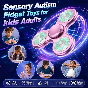Coolden Fidget Spinner Metal Luminous Finger Fidget Toys for Children Adults Hand Spinner Stainless Steel Bearing Sensory Hand Spinner ADHD Anti-Stress Toy Fidget Toy Pink