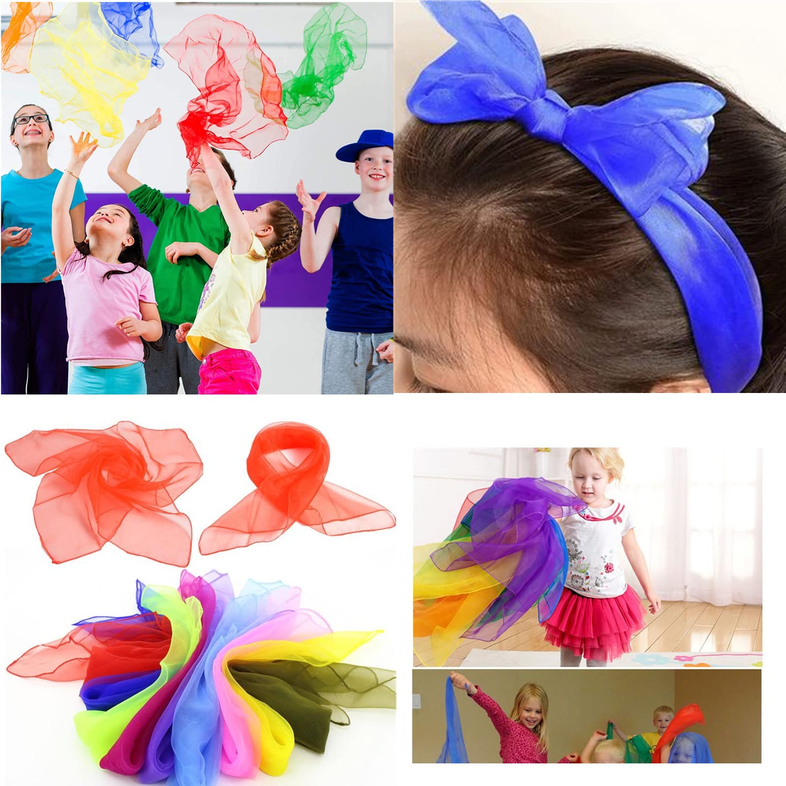 Wonwood_direct Quadrati di Sciarpe da Giocoleria per la Danza Sciarpe Colorate di Chiffon 60x60cm Sciarpe per l'asilo, per i Bambini, per Le attività di Festa, per Le Decorazioni (20 Colori