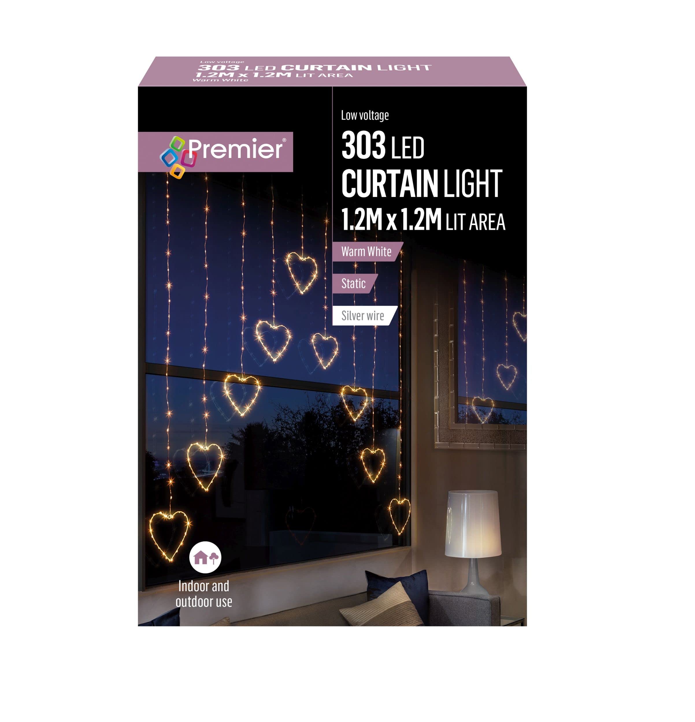 Premier Heart Shape V Curtain 303 Warm White LED 1.2m - LV213454WW