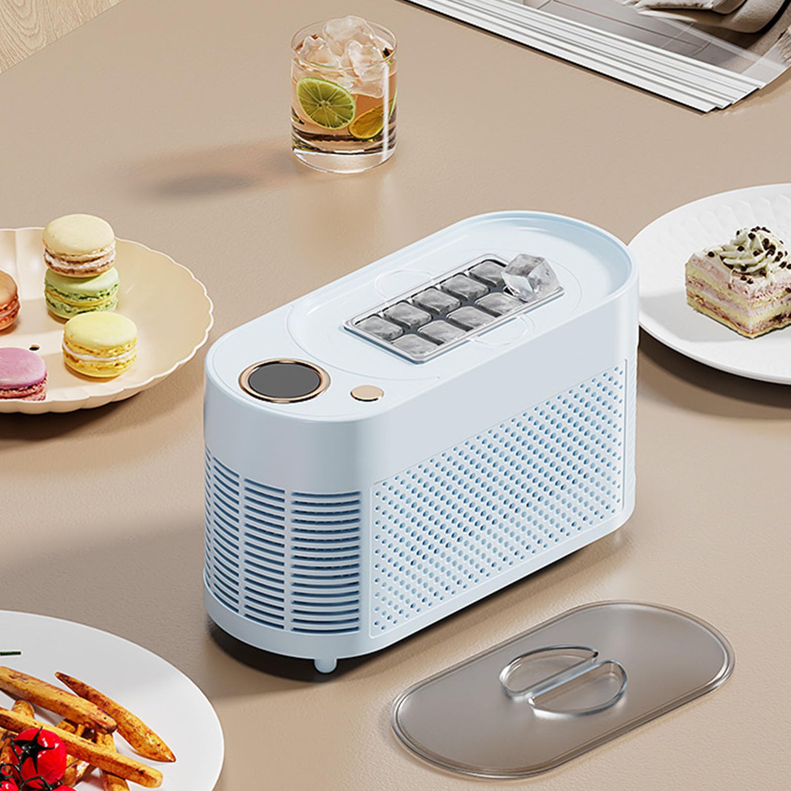 Jiawu Máquina de Hielo de Encimera Portátil, Fabricador de Hielo con Opciones de Alimentación Dual y Cesta, 10 Cubos Listos en 10-15 Min para Hogar, Dormitorio, Oficina, Camping (2#)
