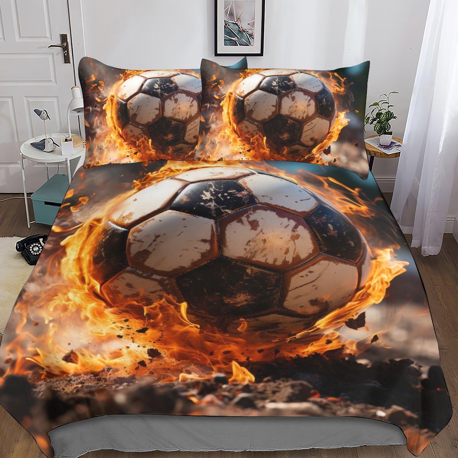 Ensemble de literie football pour chambre d'ado avec couvre-lit 3D et taies d'oreiller en microfibre