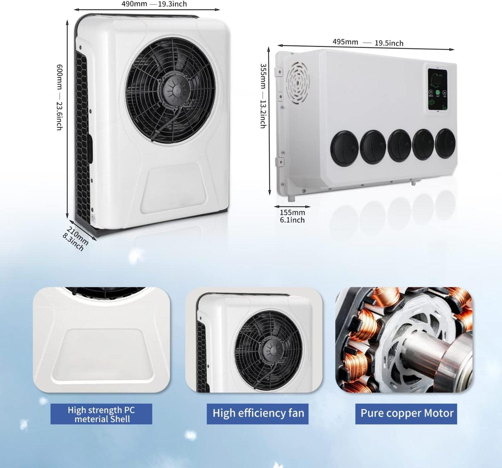 Aire acondicionado para caravana de 12 V CC, aire acondicionado para cabina de camión eléctrico de energía dividida por unidad CA para caravana, EAC1009.12.W, blanco