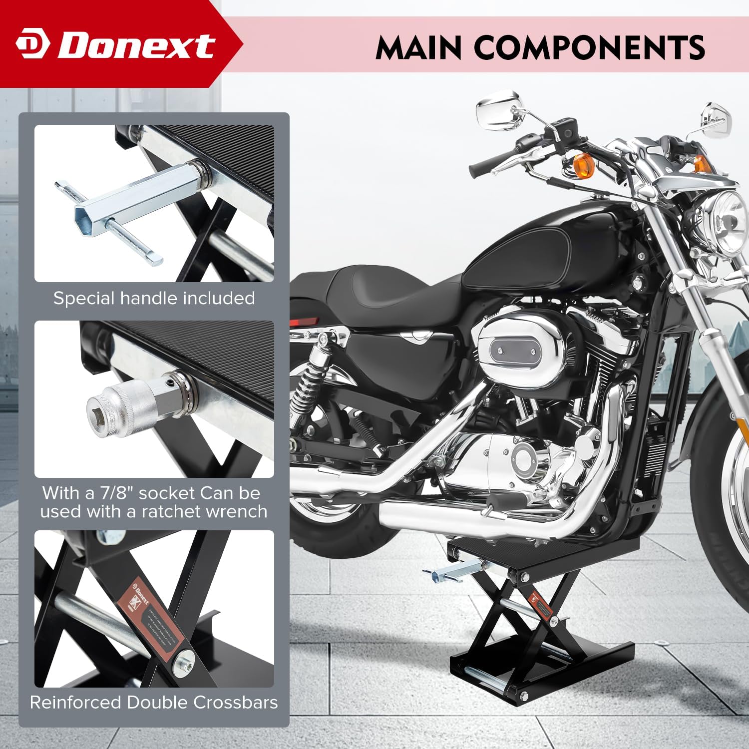 Donext Motorcycle Lift Scissor Jack, 1200 LB Capacity Wide Deck Hoist Stand Maintenance Bikes ATVs Garage Repair Center Stand Lift Jack, Black