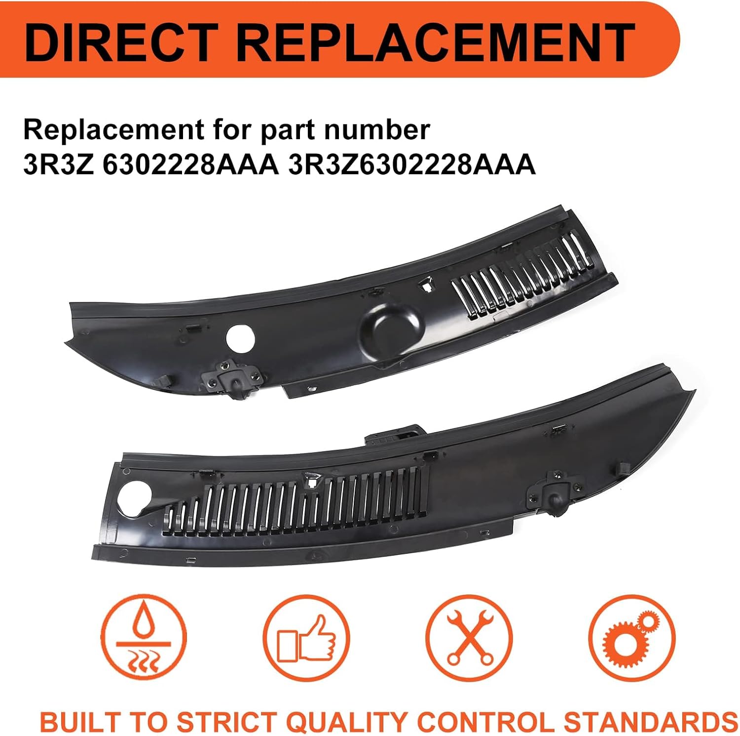 ECOTRIC Windshield Wiper Cowl Vent Grille Panel Hood Compatible with 1999-2004 Ford Mustang Replacement for 3R3Z 6302228 AAA&3R3Z6302228AAA&FO1270102 2Pcs