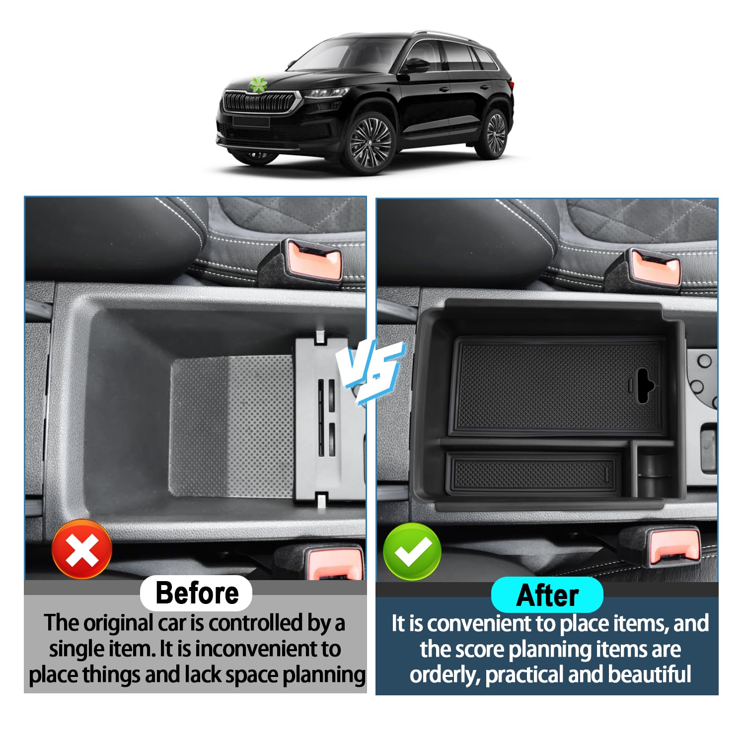 Wshao Store Organizer Per Skoda Kodiaq 2017-2021 - Scatola Portaoggetti Per Controllo Centrale, In Plastica, Set Da 2 Pezzi