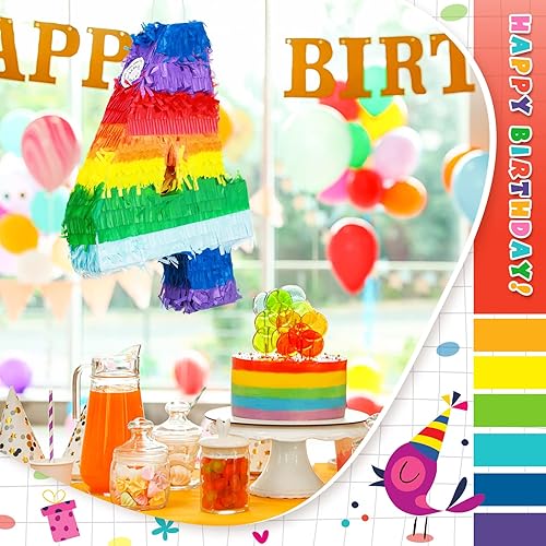 Miniatura 6 de Piñata con número arcoíris multicolor con número de piñata para niños pequeños fiesta de cumpleaños con palito de vendaje y confeti para cumpleaños