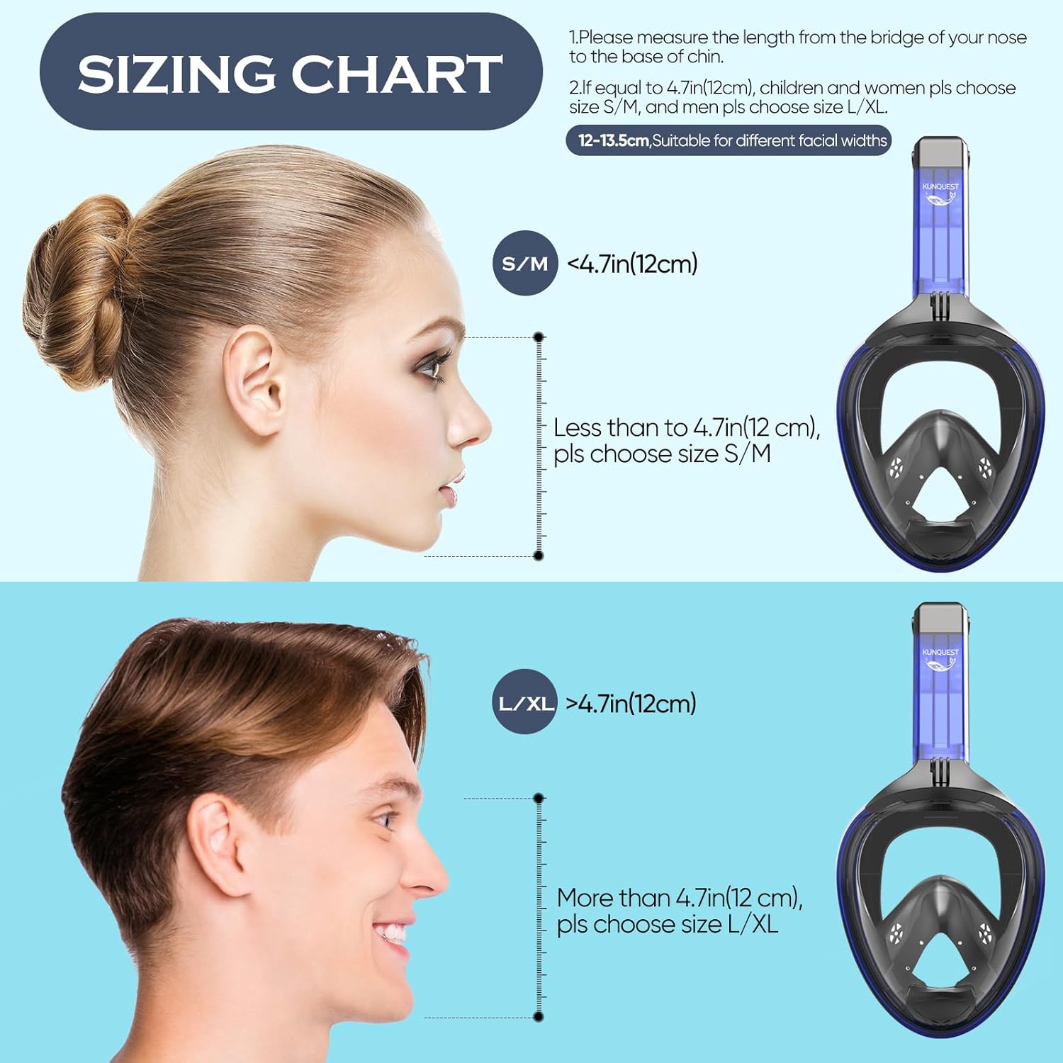 HD Full Face Snorkel Mask, Snorkeling Gear for Adults with 180° Anti-Fog HD View and Detachable Camera Mount, Anti-Leak Snorkel Mask Adult Youth - Image 6