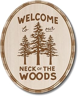 Dilemat Rustic Cabin Wall Art Decor, Welcome to Our Neck of the Woods Oval Wall Art, Retro Nature Farmhouse Lake House Wooden Sign Hanging Decor for Home Bedroom Living Room,8x10 Inch