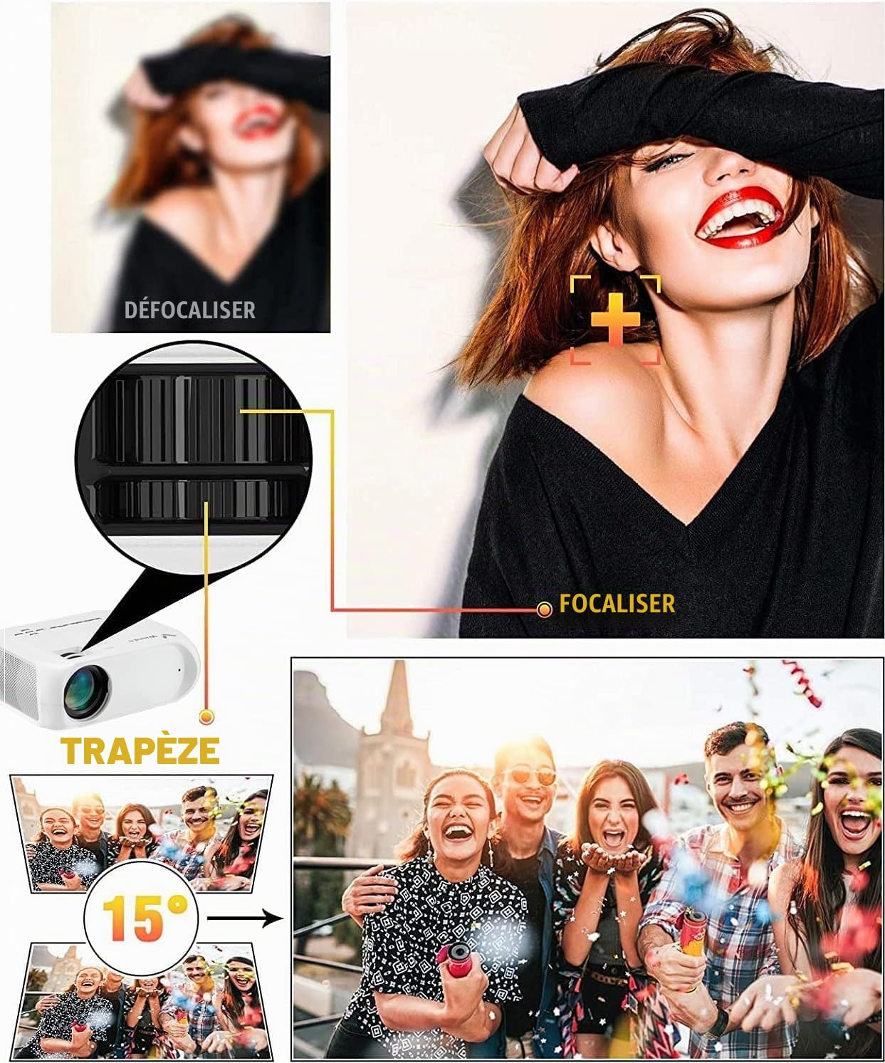 Rétroprojecteur Bluetooth WiFi Videoprojecteur Portable 1080P Full HD Mini Projecteur Vidéo Portatif pour iPhone Android Smartphone PC PS4 TV PPT Home Cinéma Haut-Parleurs Intégrés Cadeau de Noël