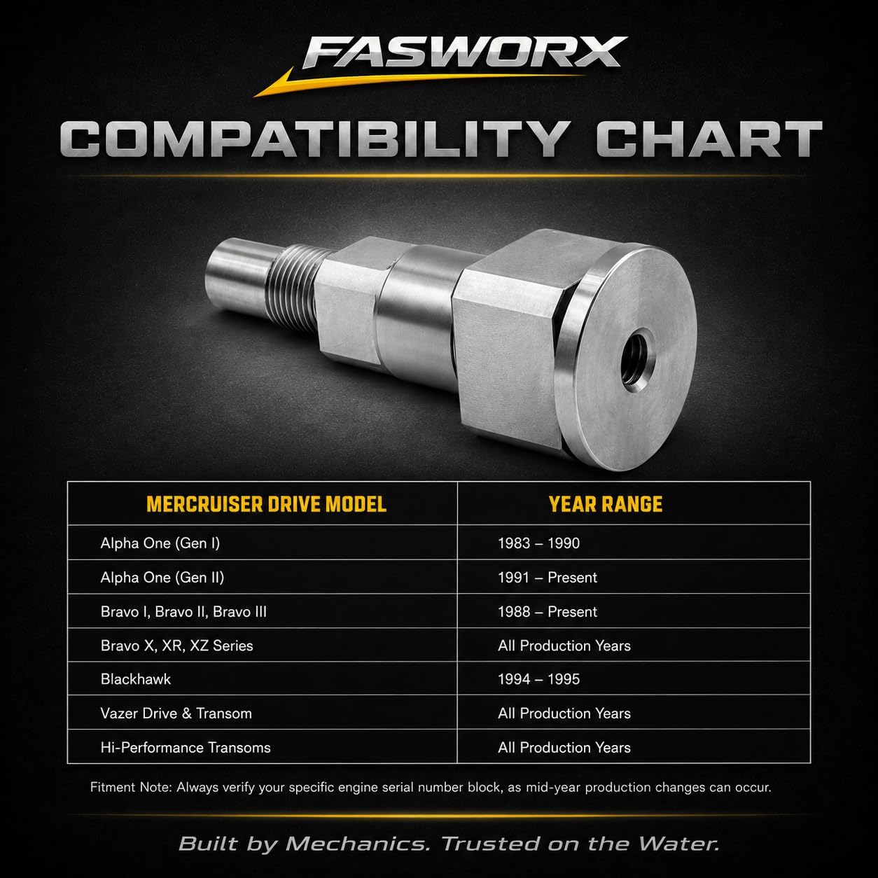 FASWORX Upper Gimbal Steering Swivel Shaft Pin Replacement for MerCruiser Alpha One Gen I II, Bravo I II III X XR XZ Sterndrives, Replaces OEM 98230A1 866718A01, Marine Grade Stainless Steel